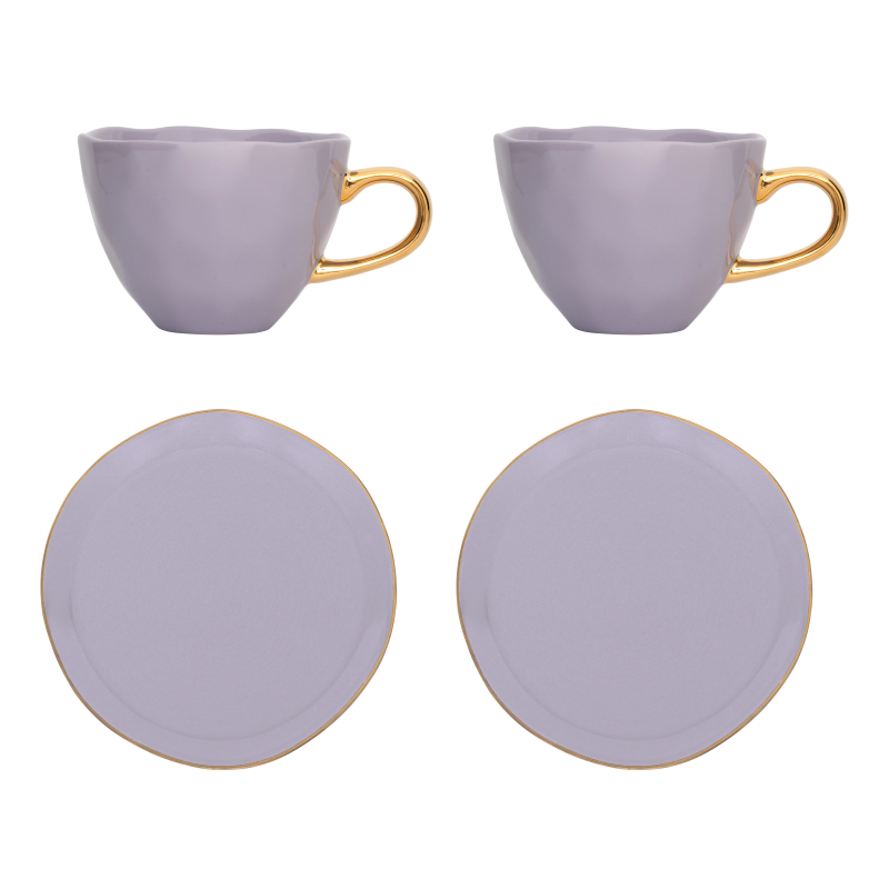 Urban Nature Culture | Good Morning Kopje Cappuccino/Tea en bord lila, set van 4 in cadeauverpakking