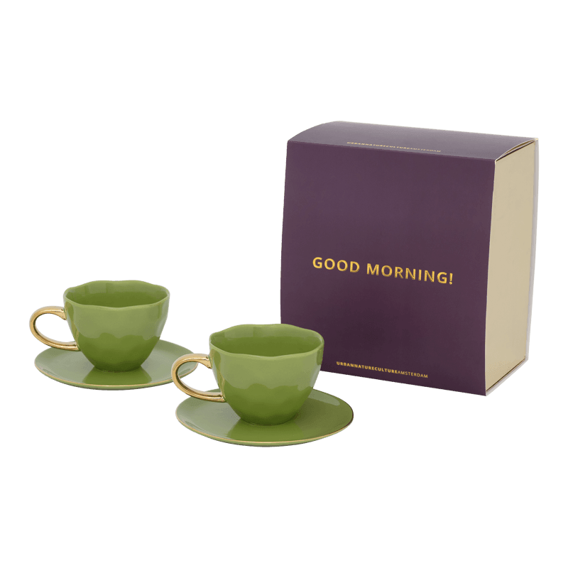 Urban Nature Culture | Good Morning kopje &amp; bord Evergreen Sprig (set van 4)
