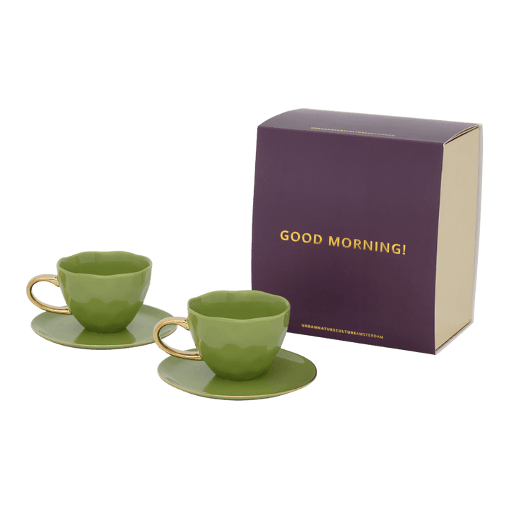 Urban Nature Culture | Good Morning kopje &amp; bord Evergreen Sprig (set van 4)