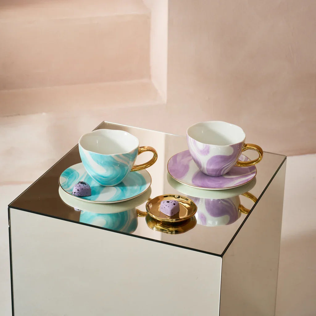 Urban Nature Culture | Good Morning Kopje Cappuccino/Tea en bord Valuri emerald green, set van 4, in geschenkverpakking