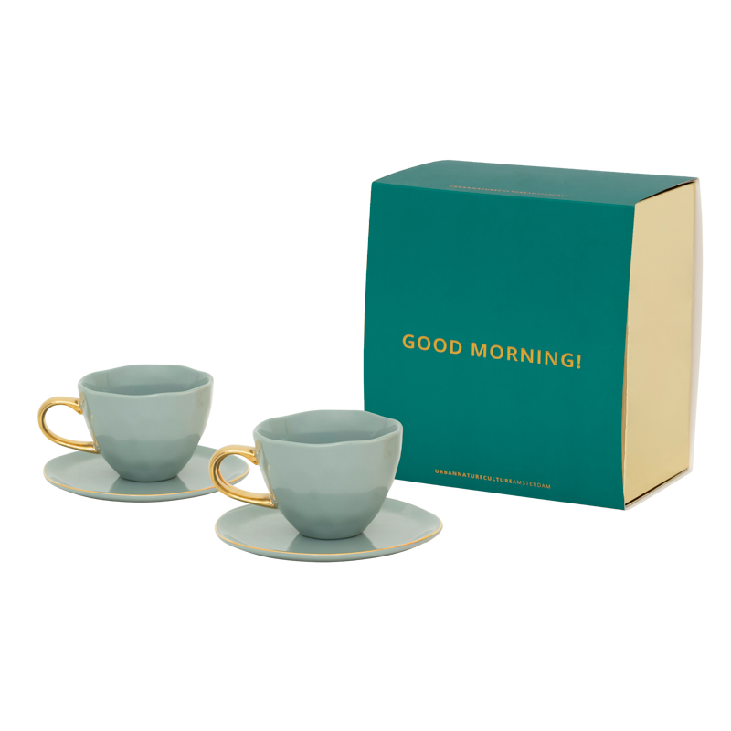 Urban Nature Culture | Good Morning kopje &amp; bord Papaya/Slate (set van 4)