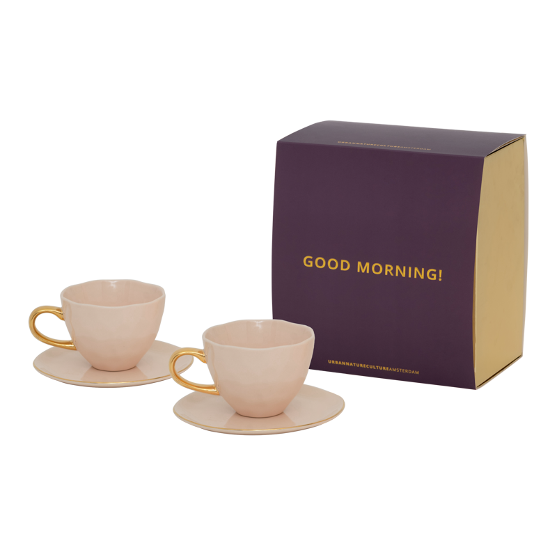 Urban Nature Culture | Good Morning kopje &amp; bord Papaya/Old Pink (set van 4)