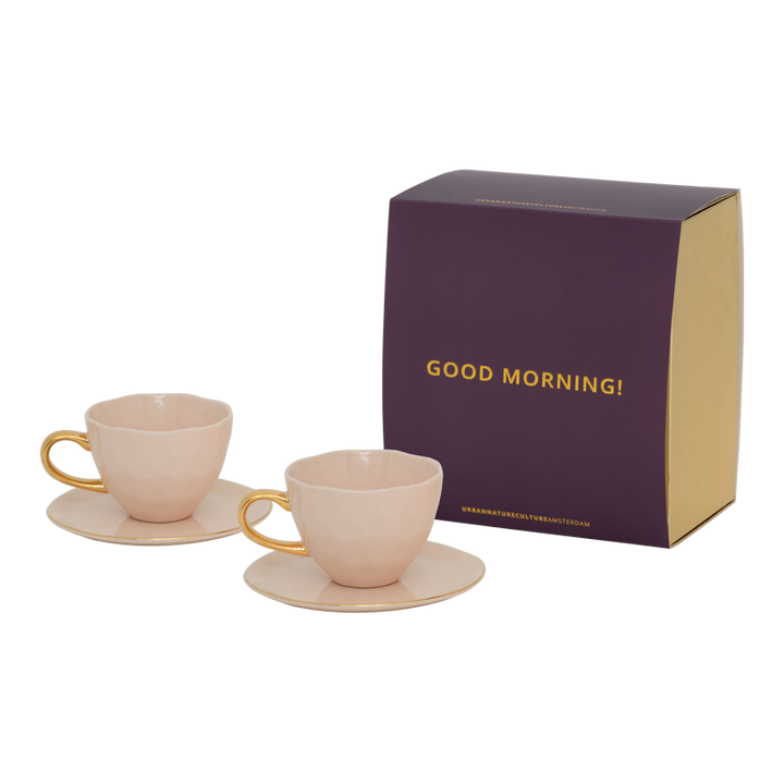 Urban Nature Culture | Good Morning kopje &amp; bord Papaya/Old Pink (set van 4)