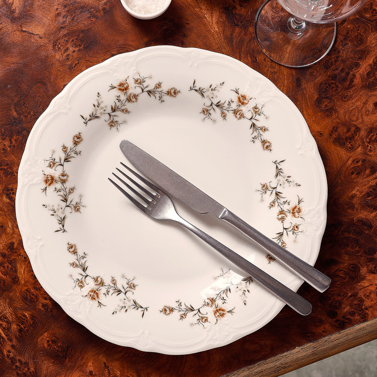 Bonbistro - Plat bord 32cm Bruine bloem Retro - Set van 2