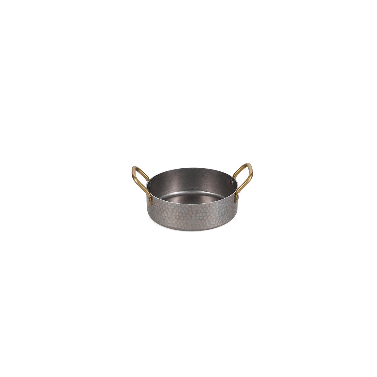 Bonbistro - Serveerschaal 16,5xH5,5cm met gouden handvat gehamerd antique zilver Serve