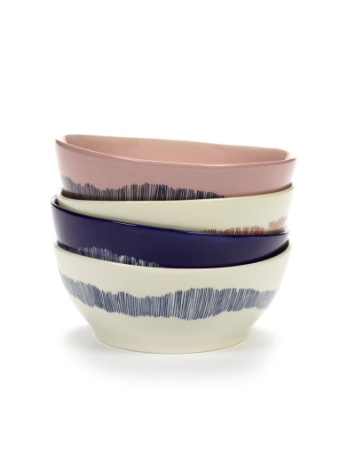Serax - Ottolenghi - Kom L Donkerblauw Stripes Wit Feast - Set van 4
