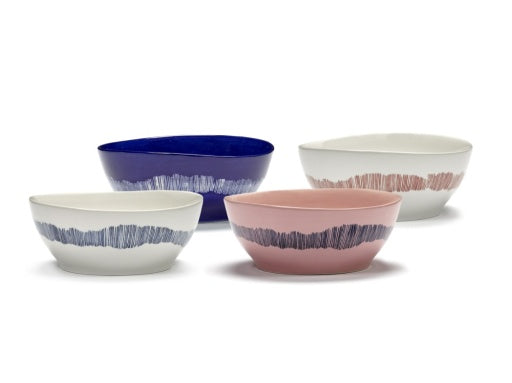 Serax - Ottolenghi - Kom L Donkerblauw Stripes Wit Feast - Set van 4